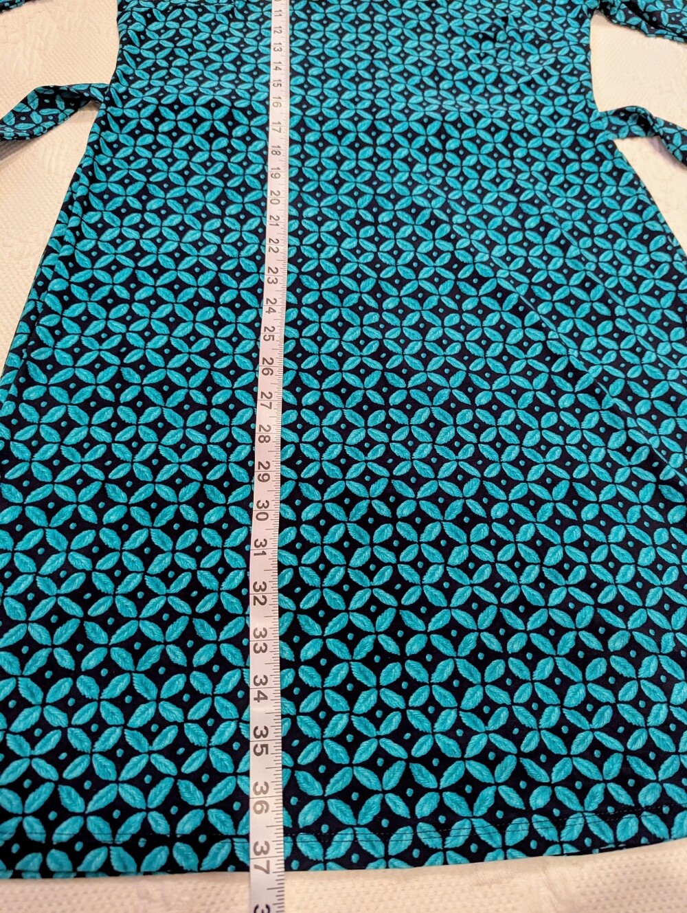 Harper Rose Teal & Navy Geometric Pattern Belted Shirt Dress - Size 8 - Picture 7 of 8